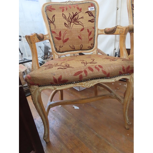 1244 - Pair of Carved Showframe Armchairs with Floral Upholstery