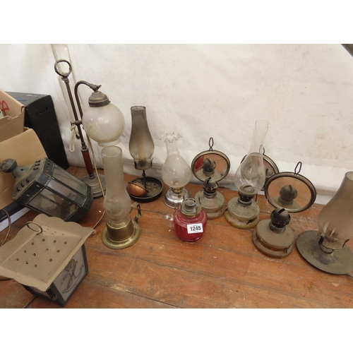 1245 - Collection of Vintage Oil and Kerosene Lamps and Candle Holders of Quantity