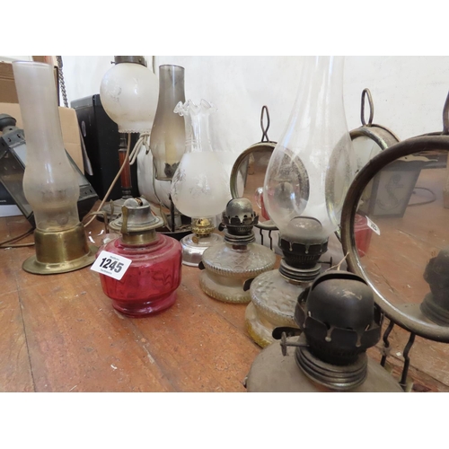 1245 - Collection of Vintage Oil and Kerosene Lamps and Candle Holders of Quantity