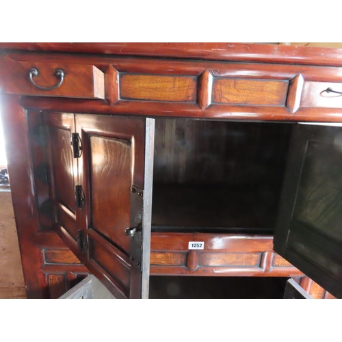 1252 - Chinese Hardwood Cabinet 68 Inches Tall Configured in Three Cupboard Arrangement with Two Small Draw... 