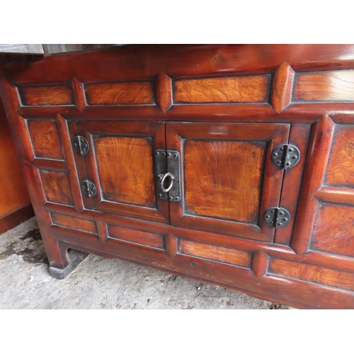 1252 - Chinese Hardwood Cabinet 68 Inches Tall Configured in Three Cupboard Arrangement with Two Small Draw... 