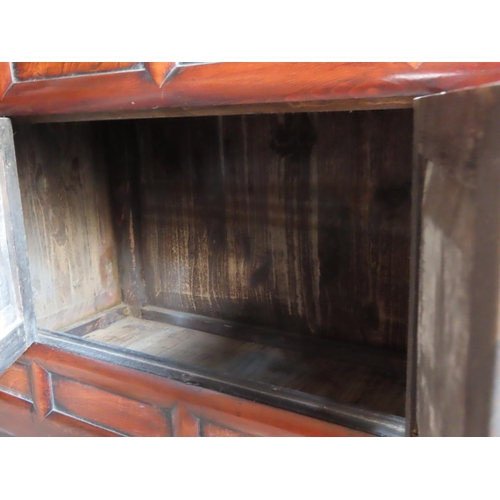 1252 - Chinese Hardwood Cabinet 68 Inches Tall Configured in Three Cupboard Arrangement with Two Small Draw... 