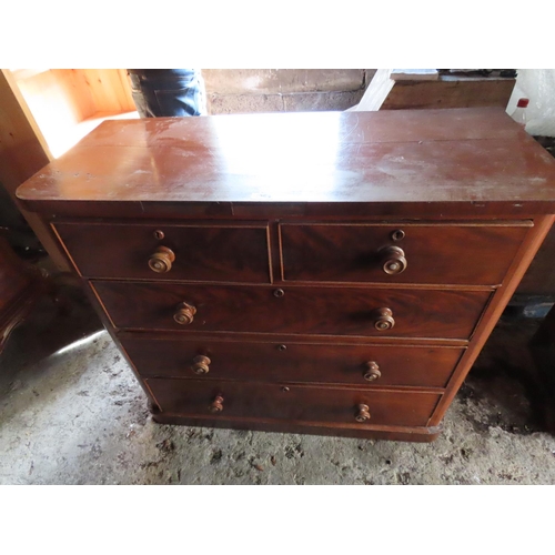 1253 - Late Victorian Mahogany Veneered Chest of Drawers with Two Over Three Drawer Arrangement 47 Inches W... 