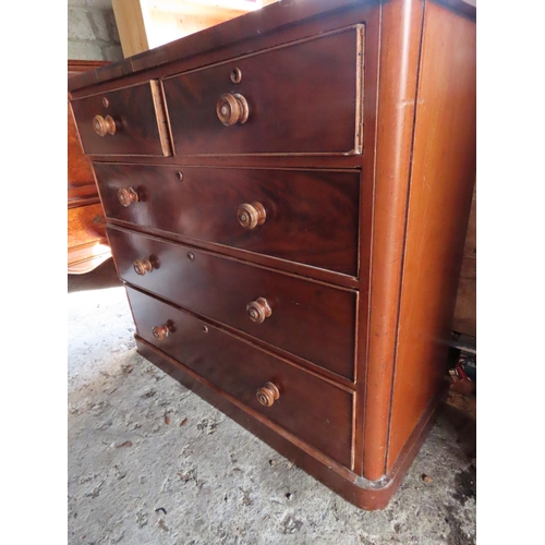 1253 - Late Victorian Mahogany Veneered Chest of Drawers with Two Over Three Drawer Arrangement 47 Inches W... 