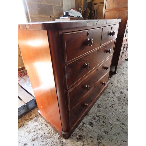 1253 - Late Victorian Mahogany Veneered Chest of Drawers with Two Over Three Drawer Arrangement 47 Inches W... 