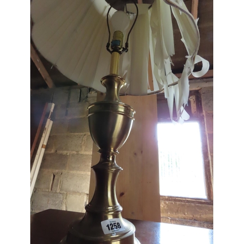 1258 - Polished Brass Table Lamp with Shade As Photographed Approximately 32 Inches Tall