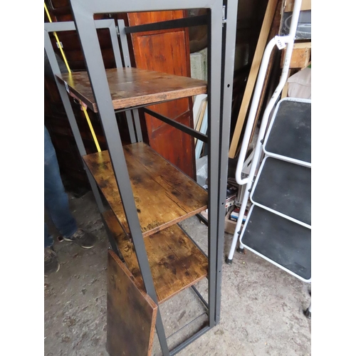 1259 - Shelving Unit with Four Wooden Shelves in Metal Frame 50 Inches Tall Needs Reassembling