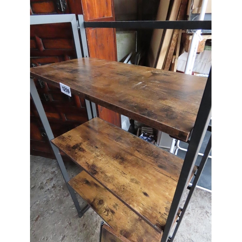 1259 - Shelving Unit with Four Wooden Shelves in Metal Frame 50 Inches Tall Needs Reassembling