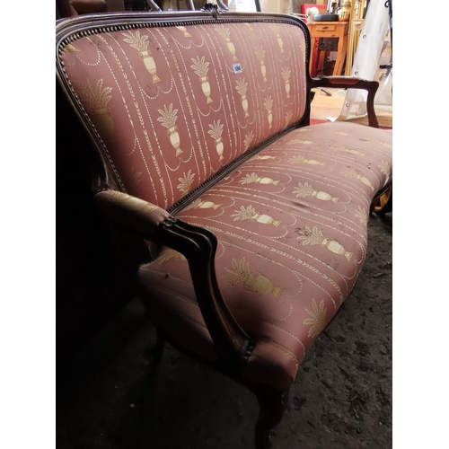 1260 - Edwardian Two Seater Settee with Carved Mahogany Frame and Classical Motif Upholstery 52 Inches Wide... 