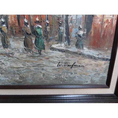 1264 - Framed Oil on Canvas Street Scene Signed Lower Right 30 Inches x 26 Inches