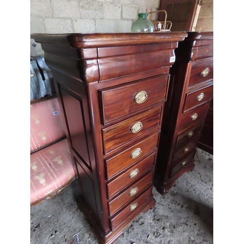 1270 - Matching Pair of Tall Chests Mahogany Each with Six Drawer Arrangement Each 55 Inches Tall x 16 Inch... 