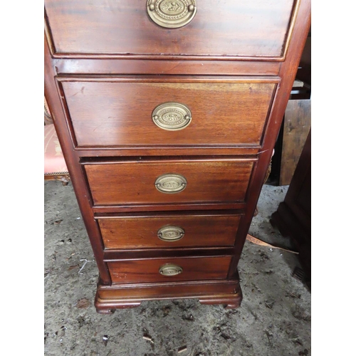 1270 - Matching Pair of Tall Chests Mahogany Each with Six Drawer Arrangement Each 55 Inches Tall x 16 Inch... 