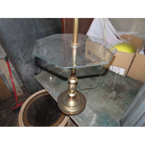 1271 - Brass Standard Lamp with Intrinsic Glass Shelf Approximately 60 Inches Tall