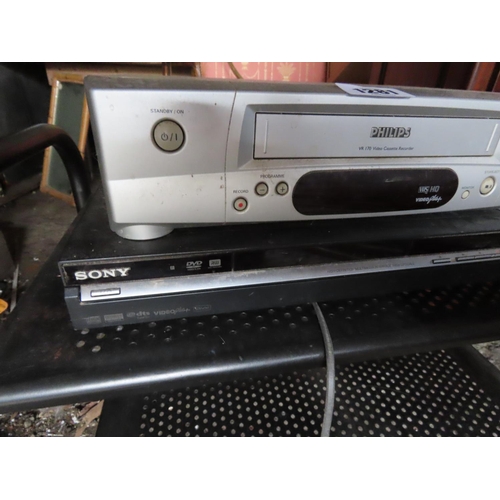 1281 - Philips VHS Player and Sony DVD Player on Stand