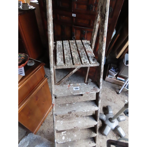 1291 - Vintage Wooden Folding Painters Step Ladder 50 Inches Tall