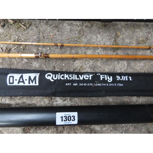 1303 - DEM Quicksilver 9ft Fly Fishing Rod Together with Vintage Edgar Sealey Cane Rod and a Pair of Leki H... 