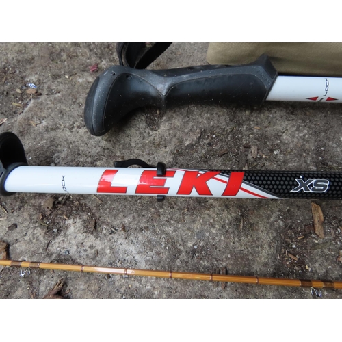 1303 - DEM Quicksilver 9ft Fly Fishing Rod Together with Vintage Edgar Sealey Cane Rod and a Pair of Leki H... 