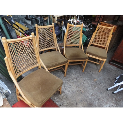 1307 - Set of Four Bamboo Conservatory Chairs with Green Velvet Cushions