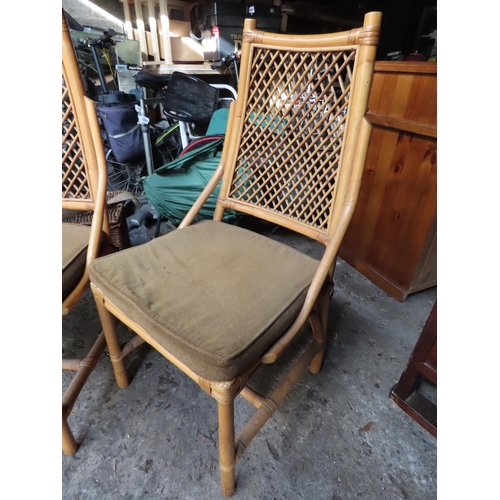 1307 - Set of Four Bamboo Conservatory Chairs with Green Velvet Cushions