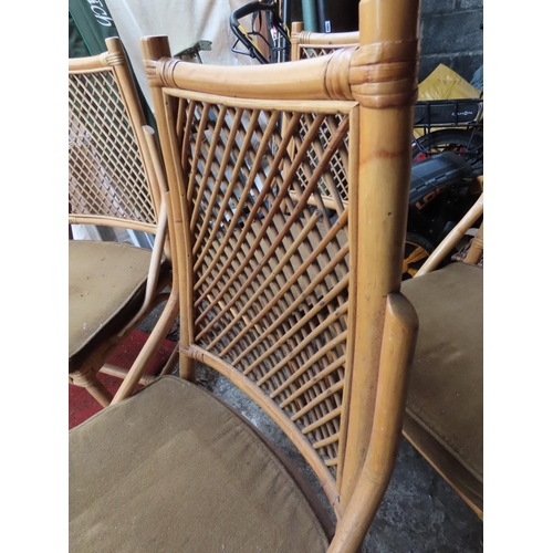 1307 - Set of Four Bamboo Conservatory Chairs with Green Velvet Cushions