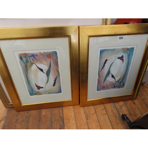 1315 - Pair of Gilt Framed Abstract Prints Each Approximately 27 Inches x 23 Inches