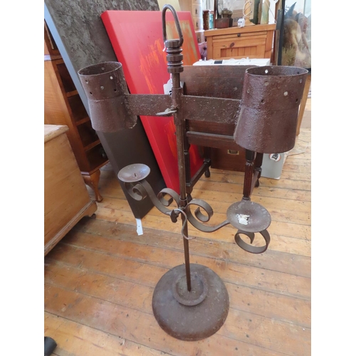 1319 - Cast Iron Candle Stand with Adjustable Shades Approximately 24 Inches Tall