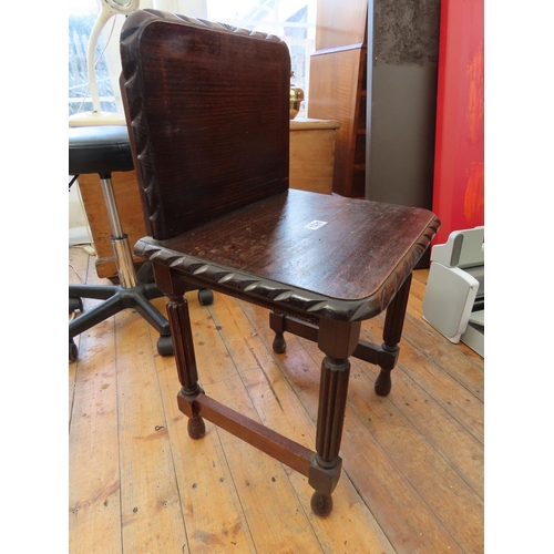 1321 - Unusual Oak Chair with Carved Rope Edge and Colum Supports 32 Inches Tall x 17 Inches Wide