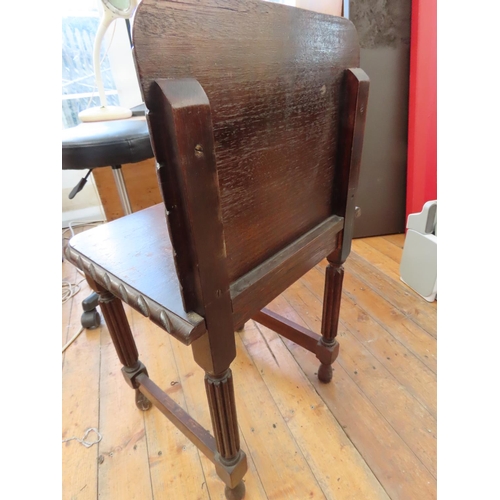 1321 - Unusual Oak Chair with Carved Rope Edge and Colum Supports 32 Inches Tall x 17 Inches Wide