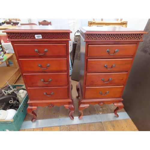 1327 - Matching Pair of Mahogany Side Cabinets on Cabriole Legs Each Consisting of Four Drawers 40 Inches H... 