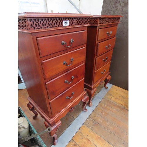 1327 - Matching Pair of Mahogany Side Cabinets on Cabriole Legs Each Consisting of Four Drawers 40 Inches H... 