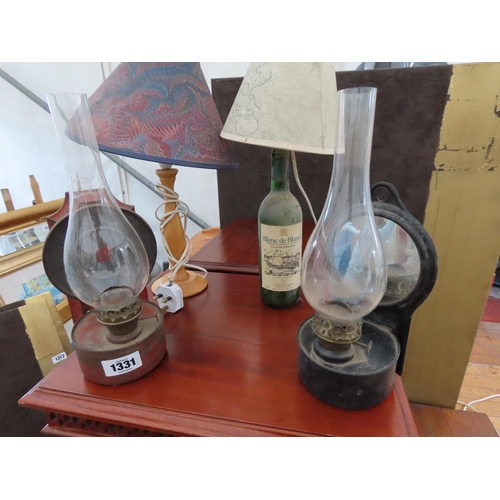 1331 - Pair of Victorian Wall Mounted Oil Lamps with Refractor Backs with Original Flues and Two Others