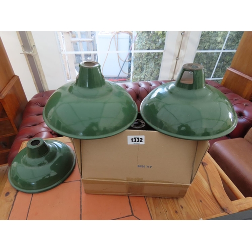 1332 - Box Containing Ten Antique Industrial Enamel Lamp Shades Marked British Maxlume of Two Different Siz... 