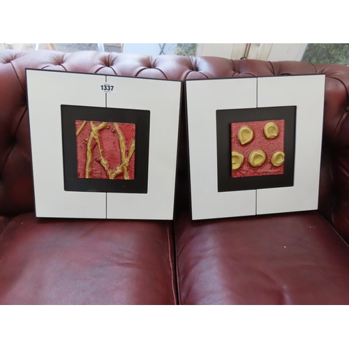 1337 - Pair of Abstract Tile Compositions Approximately 15 Inches x 15 Inches