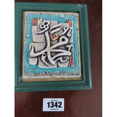 1342 - Unusual Framed Lebanese Ceramic Picture 8 Inches x 7 Inches Believed to be a Gift from Lebanese Mull... 