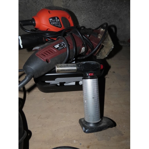 1440 - Bosch Battery Powered Sander Together with Router Razor Saw and Butane Gas Torch with Sand Paper She... 