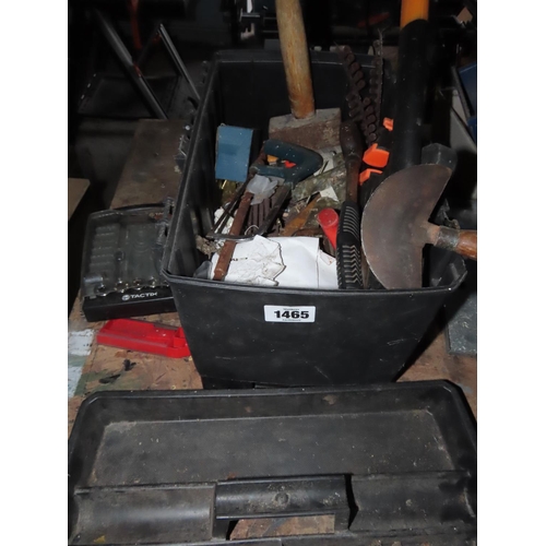 1465 - Work Box Containing Tools Including Hatchet etc. As Photographed