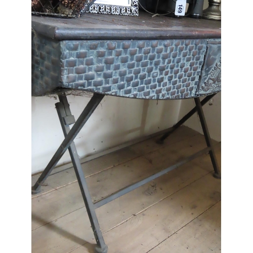 150 - Unusual Copper Mounted Table with Folding Supports 37 Inches Long x 18 Inches Wide x 22 Inches Tall