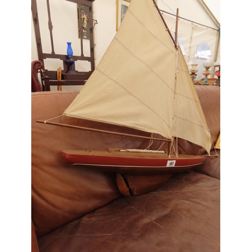 157 - Antique Model Yacht Nice Example Approximately 35 Inches Long x 36 Inches Tall