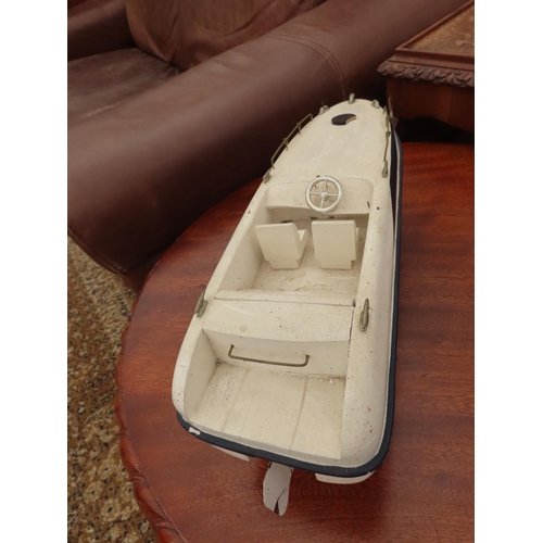 160 - Vintage Model of Speed Boat on Plinth 16 Inches Long x 5 Inches Tall