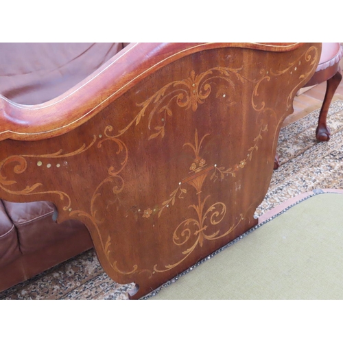 163 - Edwardian Two Seater Settee Mahogany with Finely Detailed Marquetry Approximately 43 Inches Wide x 3... 