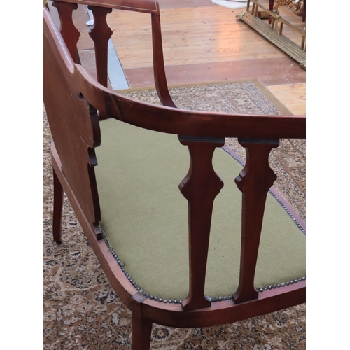 163 - Edwardian Two Seater Settee Mahogany with Finely Detailed Marquetry Approximately 43 Inches Wide x 3... 