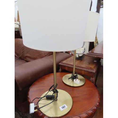 167 - Pair of Brass Table Lamps with Matching Shades 22 Inches Tall