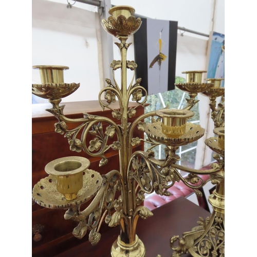 168 - Pair of Antique Brass Candelabras Approximately 25 Inches