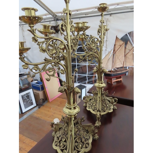 168 - Pair of Antique Brass Candelabras Approximately 25 Inches