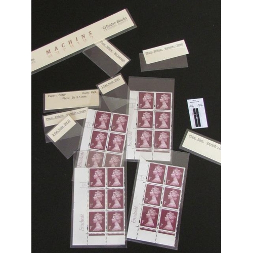 1720 - Cylinder Blocks of Machin Stamps of 1p Denomination with Various Explanations As Photographed