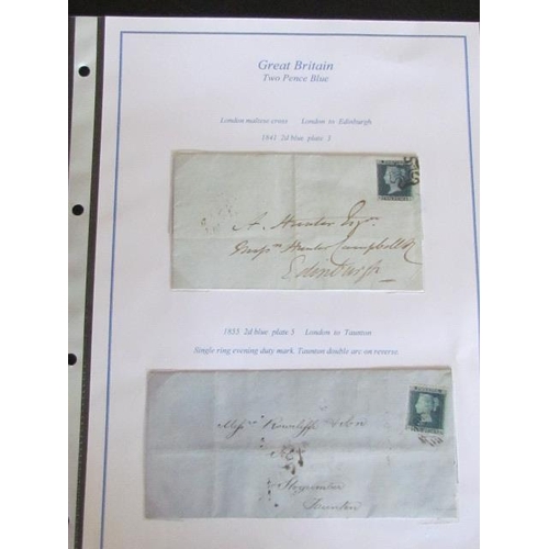 1743 - Great Britain Two Pence Blue Envelopes with London Maltese Cross 1841, London to Edinburgh Stamp and... 