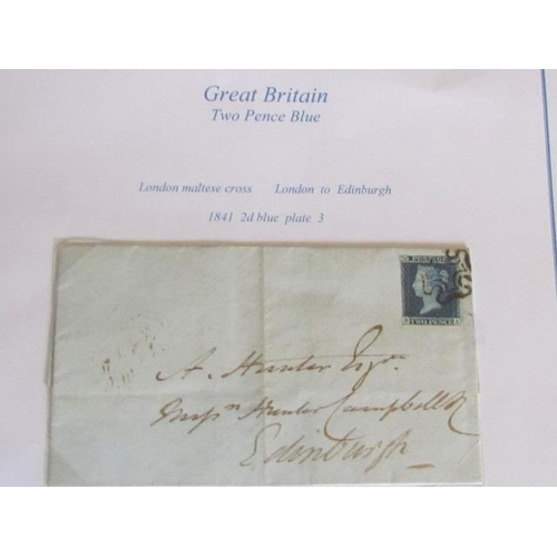 1743 - Great Britain Two Pence Blue Envelopes with London Maltese Cross 1841, London to Edinburgh Stamp and... 