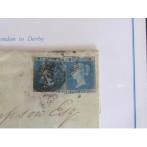 1746 - Great Britain Two Pence Blue Two Letters, One Having Two Tuppeny Blue Stamps 1841 London to Darby an... 