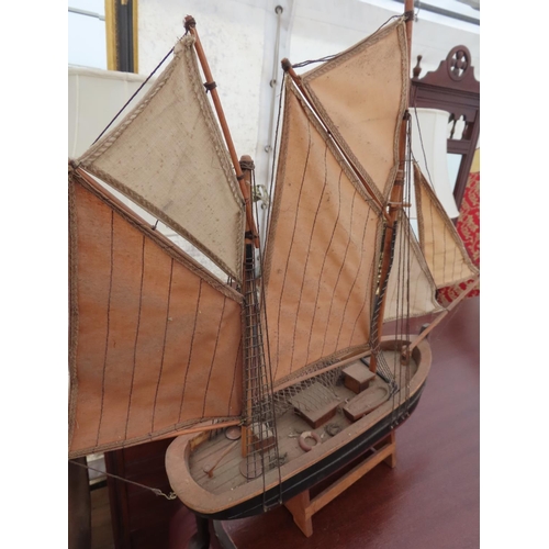 180 - Vintage Trawler Model on Wooden Stand 24 Inches Long x 20 Inches Tall