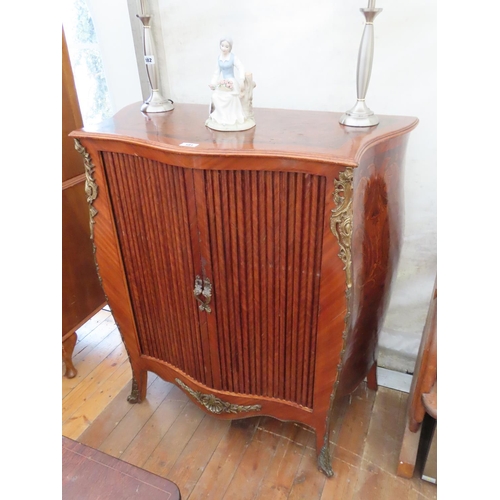 181 - Antique Empire Tambour Front Kingwood Side Serpentine Front Cabinet with Ormolu Mounts and Mirrored ... 